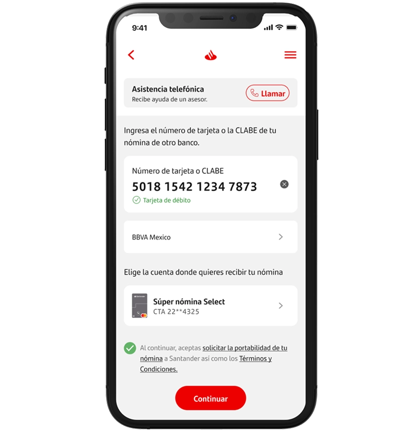 Portabilidad de nómina Santander - Paso 2