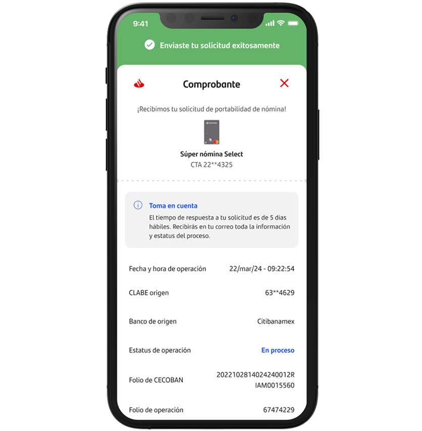 Portabilidad de nómina Santander - Paso 3