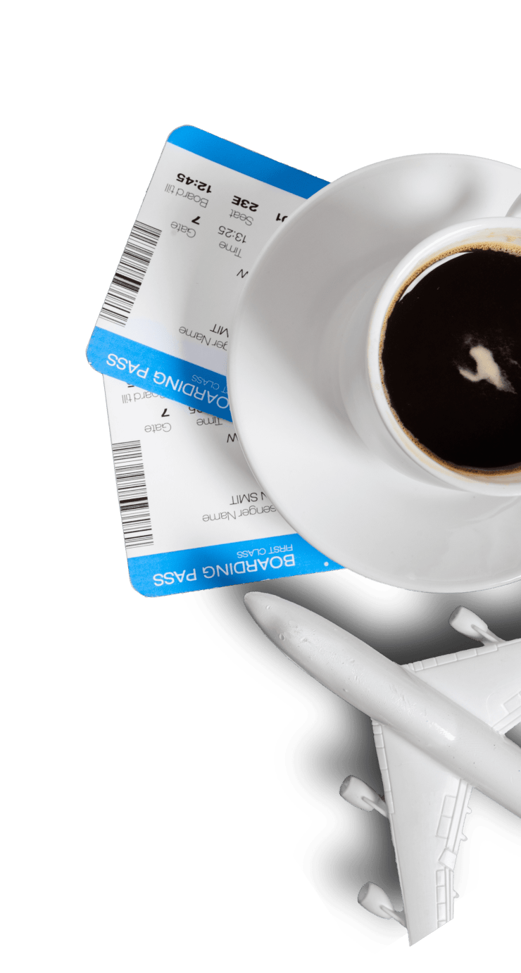 boletos de avion y cafe